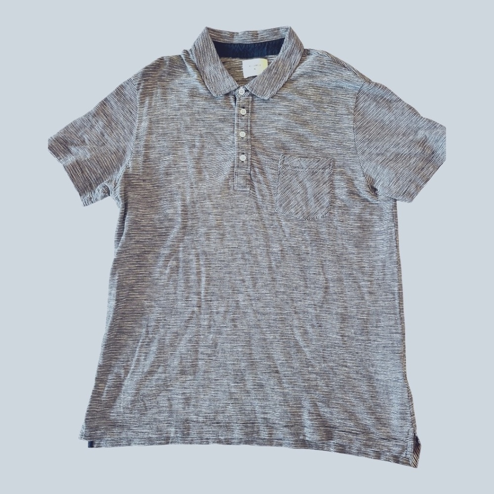 Billy Reid Short Sleeve Polo – XL (Navy/White Thin Pinstripes)